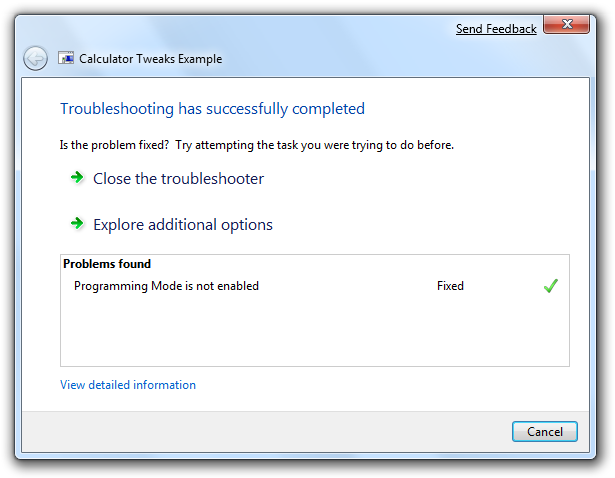 Troubleshooting Pack Wizard, completion summary